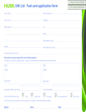 HUSK UK Fuel Card Application Form