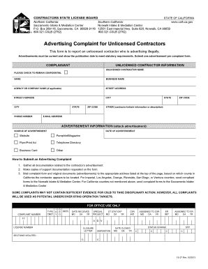 Advertising Complaint for Unlicensed Contractors