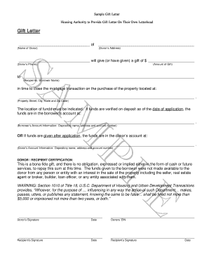 Gift Letter for Mortgage Transaction