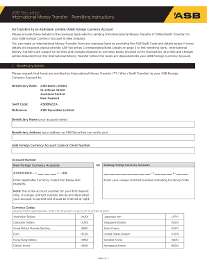 ASB Securities International Money Transfer Instructions