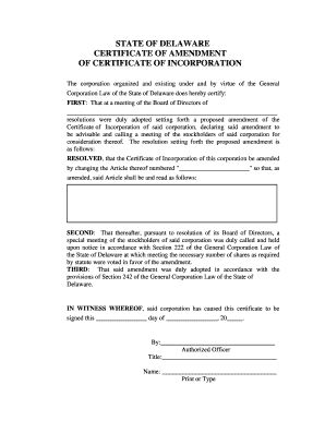 Delaware Certificate of Amendment