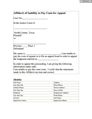 Affidavit of Inability to Pay Costs for Appeal