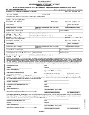 Louisiana Acknowledgment of Paternity Affidavit