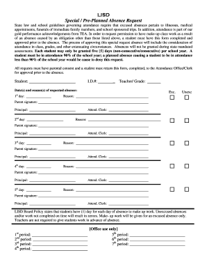LISD Special Pre-Planned Absence Request Form