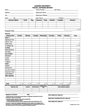 Auburn University Travel Expense Report