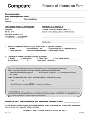 Compcare Release of Information Form