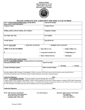 Ohio Electronic Funds Transfer Authorization Agreement