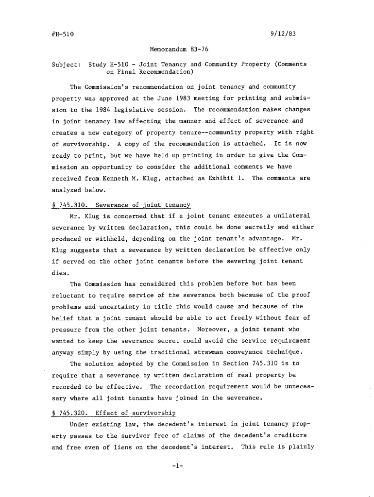 Fillable Online clrc ca in joint tenancy law affecting the manner and