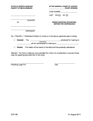 North Carolina Motion for Continuance