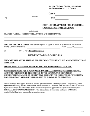 Notice to Appear for Pretrial Conference/Mediation