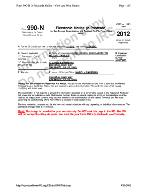 Form 990-N (e-Postcard) for Tax-Exempt Organizations