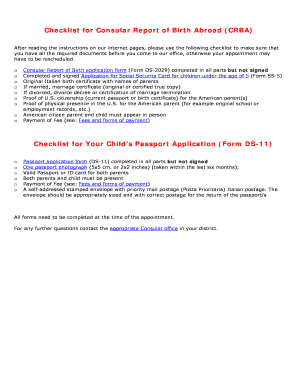 Checklist for a consular report of birth fillable form