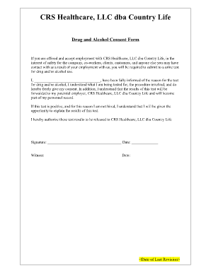 Drug and Alcohol Consent Form