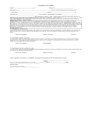 INTESTATE FORM