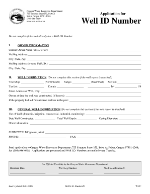 Oregon Well ID Number Application
