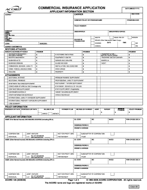 fillable online commercial insurance application colonial general acord 126 form fillable