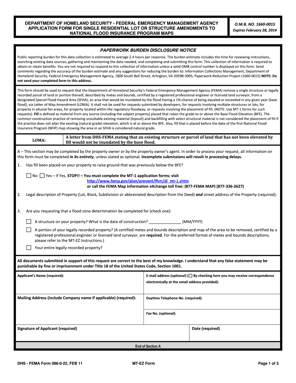 Mt-Ez: Application Form For Single Residential Lot Or  - Fema