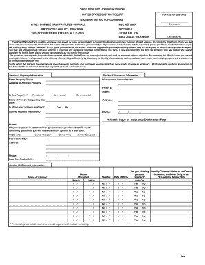 Plaintiff Profile Form - Residential Properties