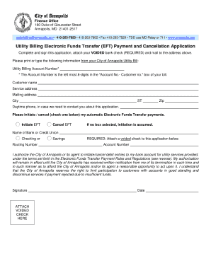 City of Annapolis Utility Billing EFT Application