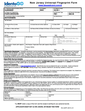 New Jersey Universal Fingerprint Form