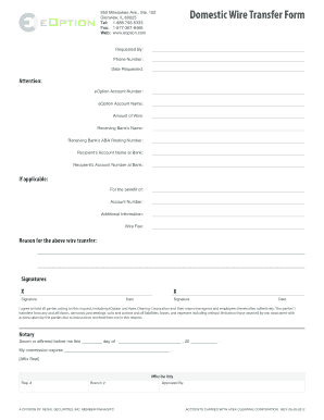 Domestic Wire Transfer Form