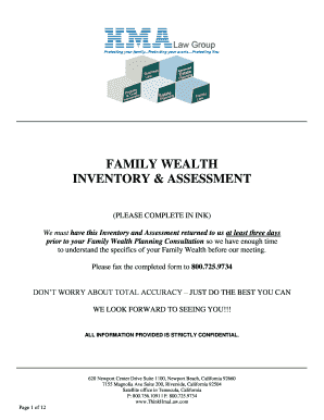 Family Wealth Inventory and Assessment Form