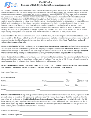 Paoli Peaks Release of Liability Agreement