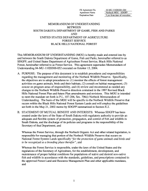 Memorandum of Understanding Template 10/30/02. Template w/clauses from 10/30/02 with OGC recommendation clauses - fs usda