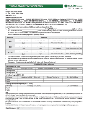 Trading Segment Activation Form
