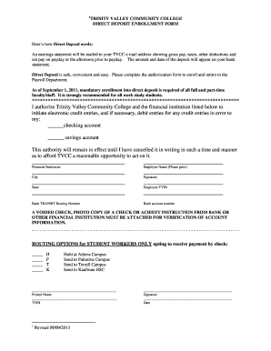 Trinity Valley Community College Direct Deposit Enrollment Form