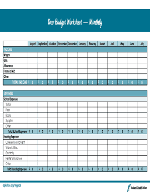 Monthly Budget Worksheet