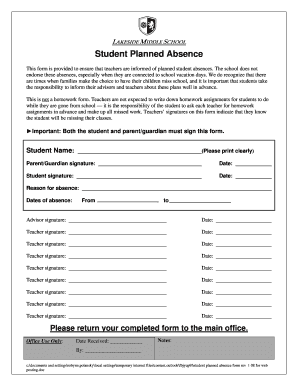 Student Planned Absence Form