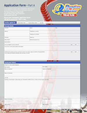 Drayton Manor Park Job Application Form