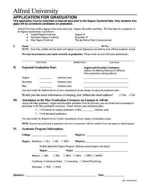 Alfred University Application for Graduation