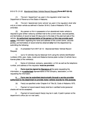 Abandoned Motor Vehicle Record Request Form