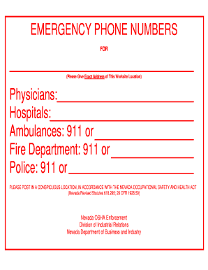 fillable online emergency phone numbers fax email print pdffiller