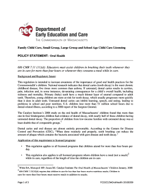 Massachusetts Child Care Oral Health Policy