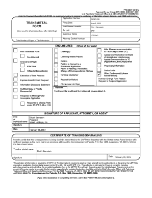 USPTO Patent Application Transmittal Form