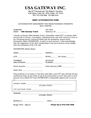 Debit Authorization Form