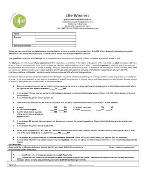 Lifeline Household Eligibility Form