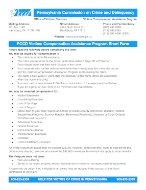Pennsylvania Victims Compensation Assistance Program Short Form