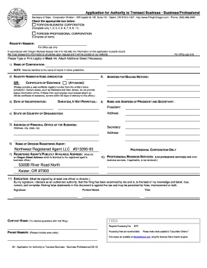 Oregon Foreign Business Corporation Application