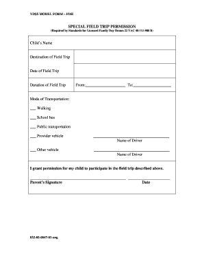 Special Field Trip Permission Form