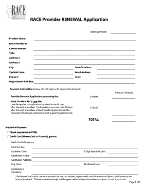 RACE Provider Renewal Application