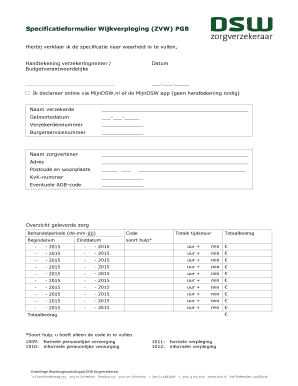 Specificatieformulier Wijkverpleging (ZVW) PGB