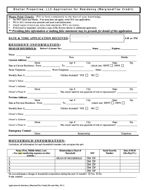 Maryland Residency Application