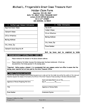 Iowa Holder Claim Form