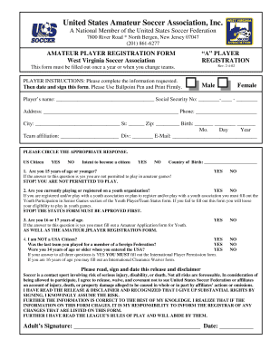 Amateur Player Registration Form