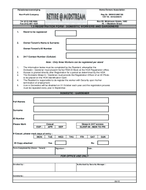 Domestic Workers and Gardeners Registration Form