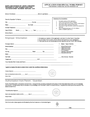 Maryland Special Work Permit for Minors Under 14